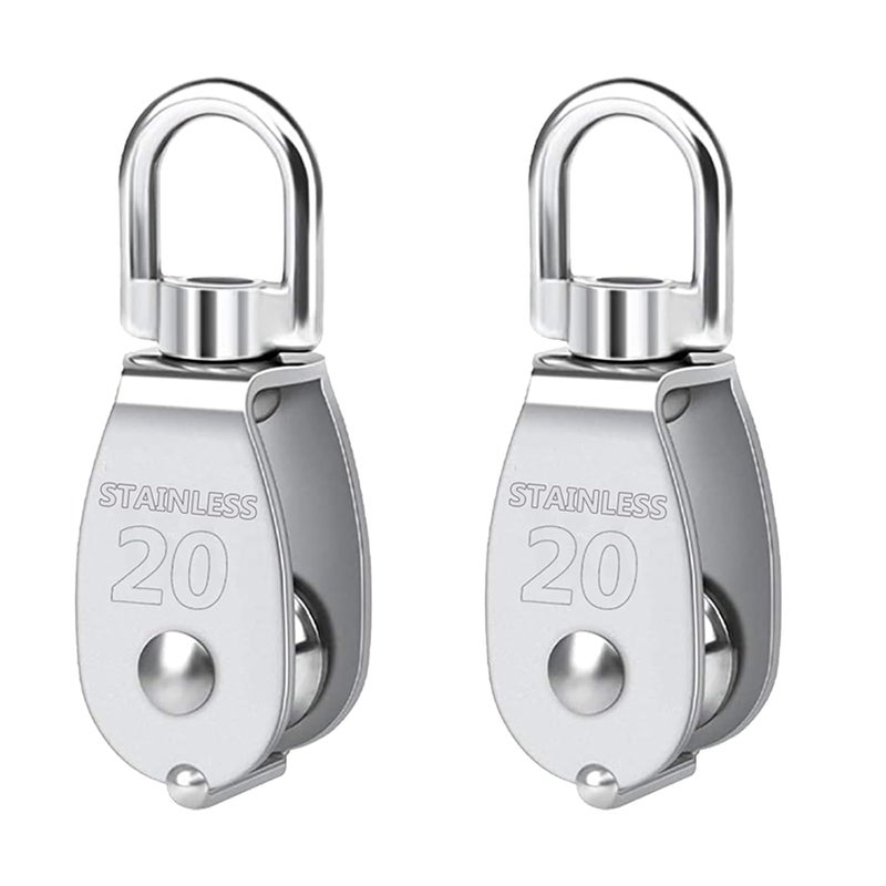 Twours Pulley 304 Stainless Steel Single Pulley Block M20 Small Heavy Duty Swivel Bearing Pulley System for Rigging, Lifting, Cargo Transportation,Gym Equipment (M20 2PCS) - Image 1